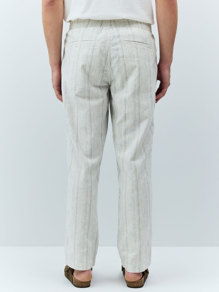 Green/Ecru Relaxed Fit Cotton Linen Striped Trousers - Image 3 of 12