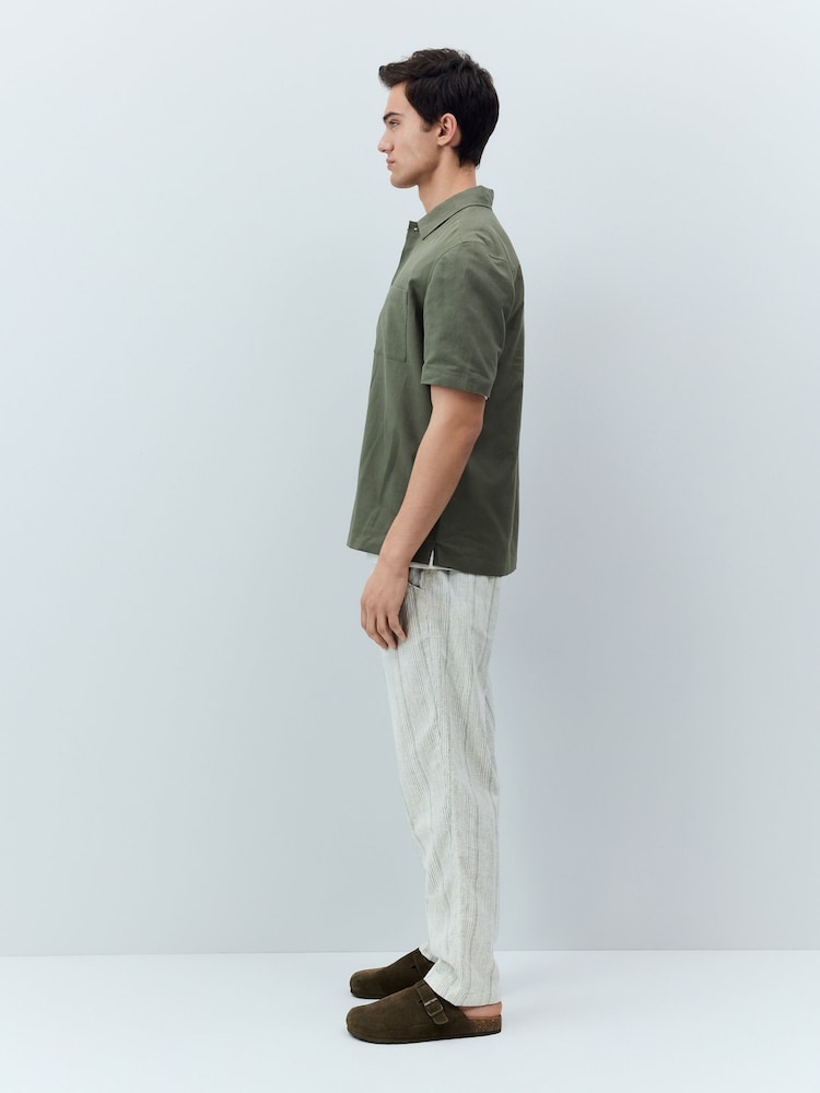 Green/Ecru Relaxed Fit Cotton Linen Striped Trousers - Image 5 of 12