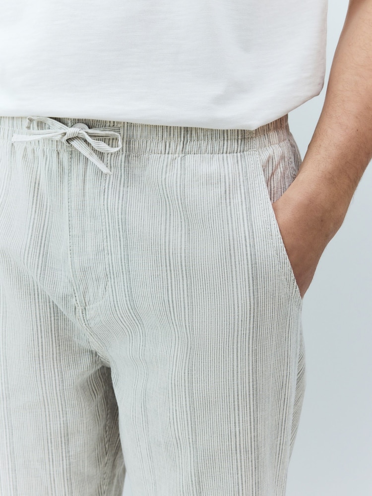 Green/Ecru Relaxed Fit Cotton Linen Striped Trousers - Image 6 of 12