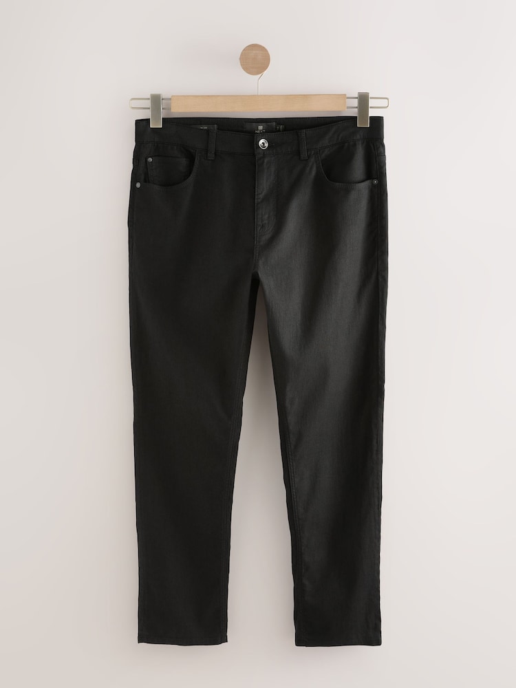 Black 5 Pocket Cotton Linen Trousers - Image 7 of 11