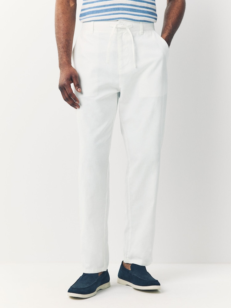 White Regular Tapered Fit Linen Cotton Chino Trousers - Image 1 of 10