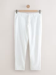 White Regular Tapered Fit Linen Cotton Chino Trousers - Image 7 of 10