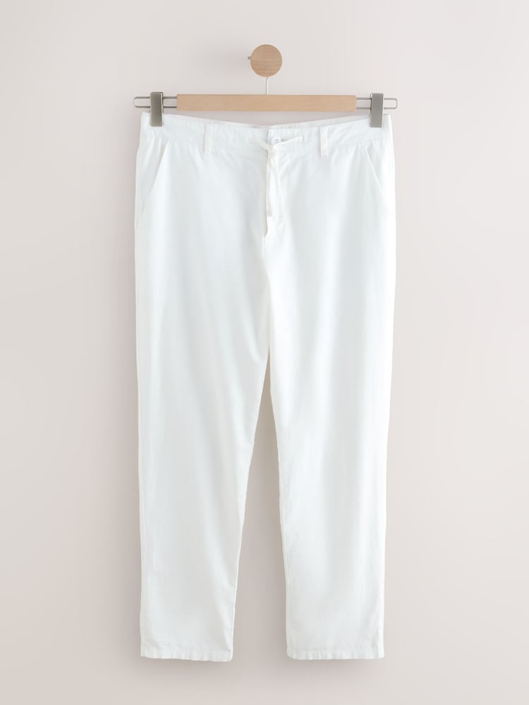 White Regular Tapered Fit Linen Cotton Chino Trousers - Image 8 of 10
