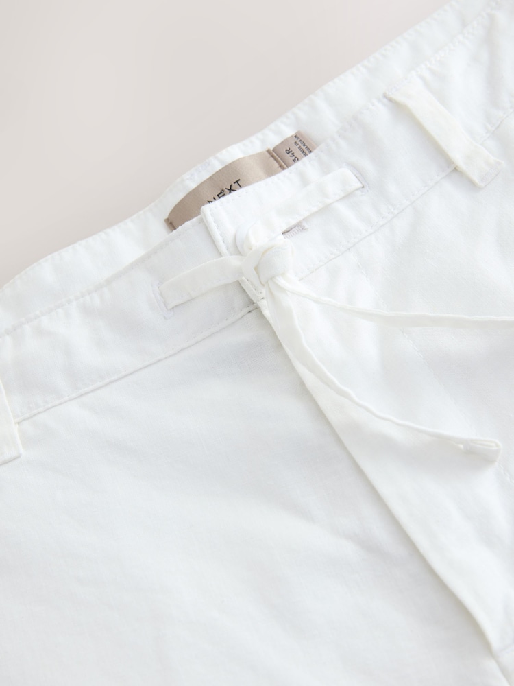 White Regular Tapered Fit Linen Cotton Chino Trousers - Image 9 of 10