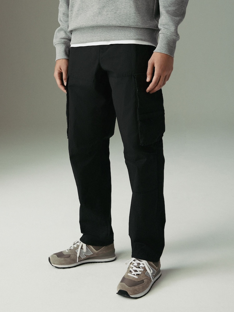Black Regular Tapered Fit Tech Stretch Utility Cargo Trousers - Image 1 of 9