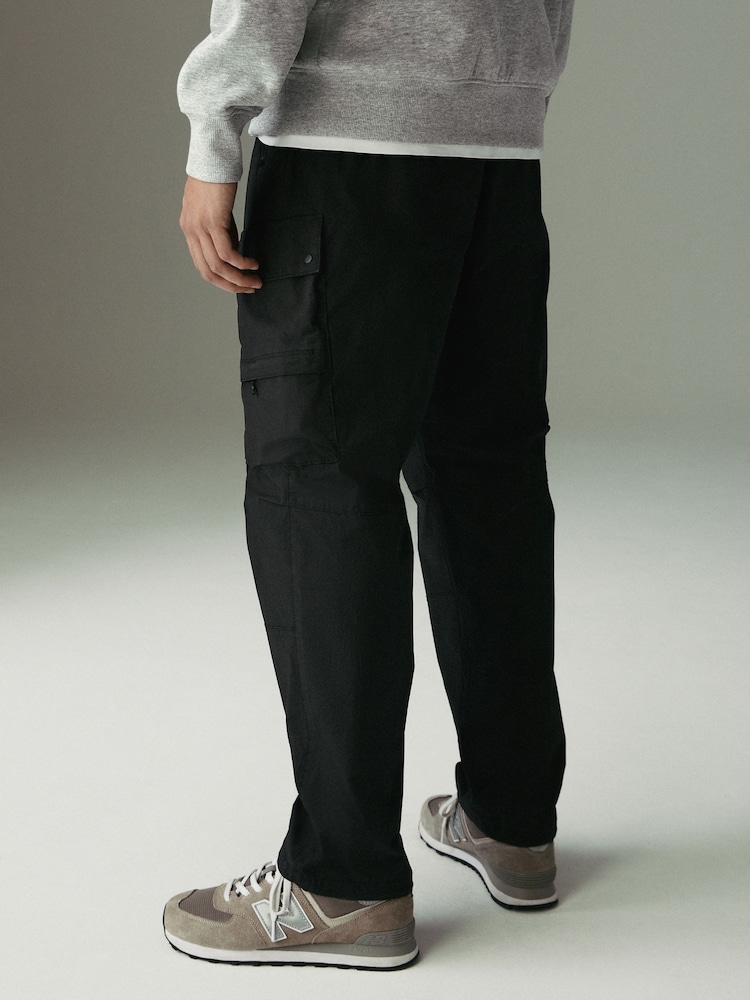 Black Regular Tapered Fit Tech Stretch Utility Cargo Trousers - Image 3 of 9