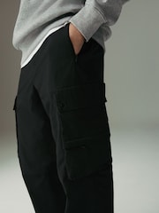 Black Regular Tapered Fit Tech Stretch Utility Cargo Trousers - Image 4 of 9
