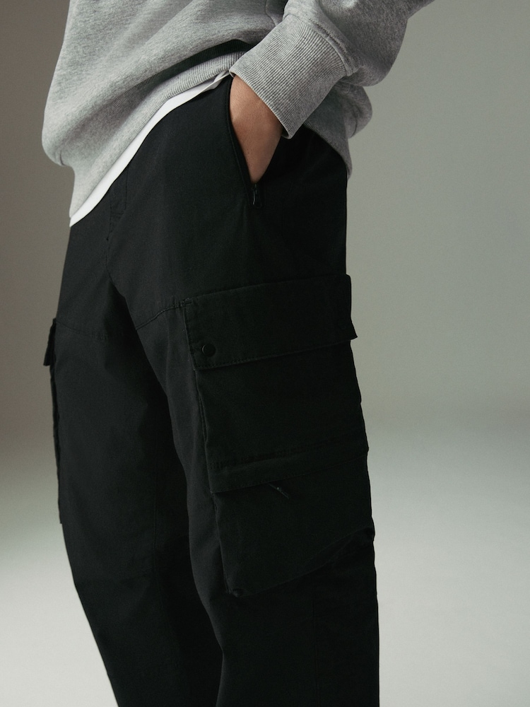 Black Regular Tapered Fit Tech Stretch Utility Cargo Trousers - Image 4 of 9
