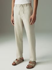 Natural - Ajuste cônico regular - Calças chino de linho e algodão - Imagem 1 de 10
