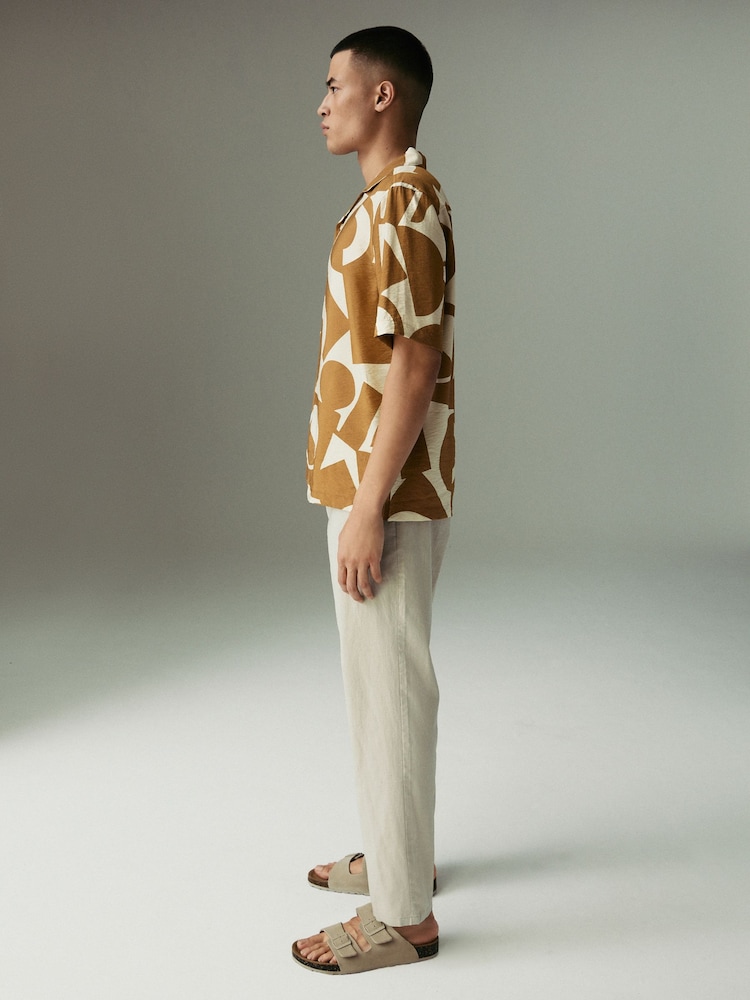 Natural Regular Tapered Fit Linen Cotton Chino Trousers - Image 3 of 10
