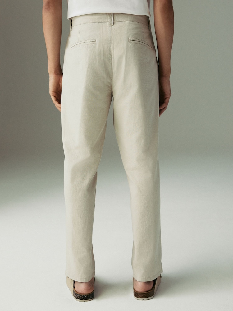 Natural Regular Tapered Fit Linen Cotton Chino Trousers - Image 4 of 10