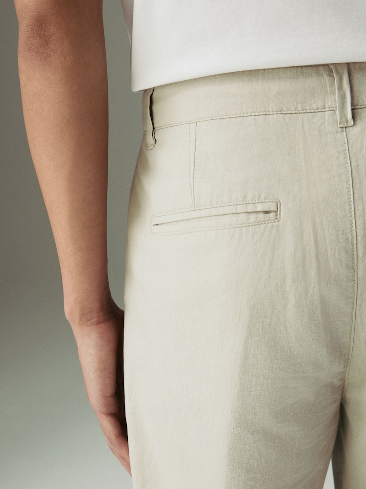 Natural Regular Tapered Fit Linen Cotton Chino Trousers - Image 5 of 10