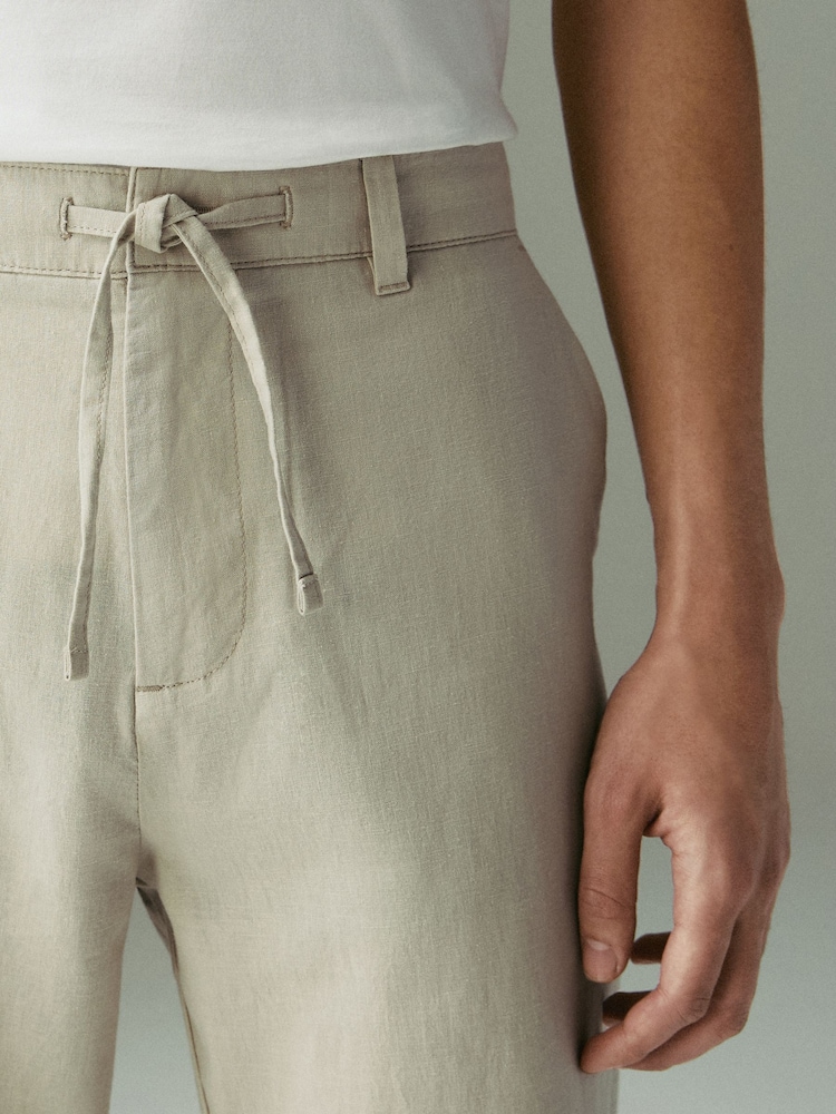 Natural Regular Tapered Fit Linen Cotton Chino Trousers - Image 7 of 10