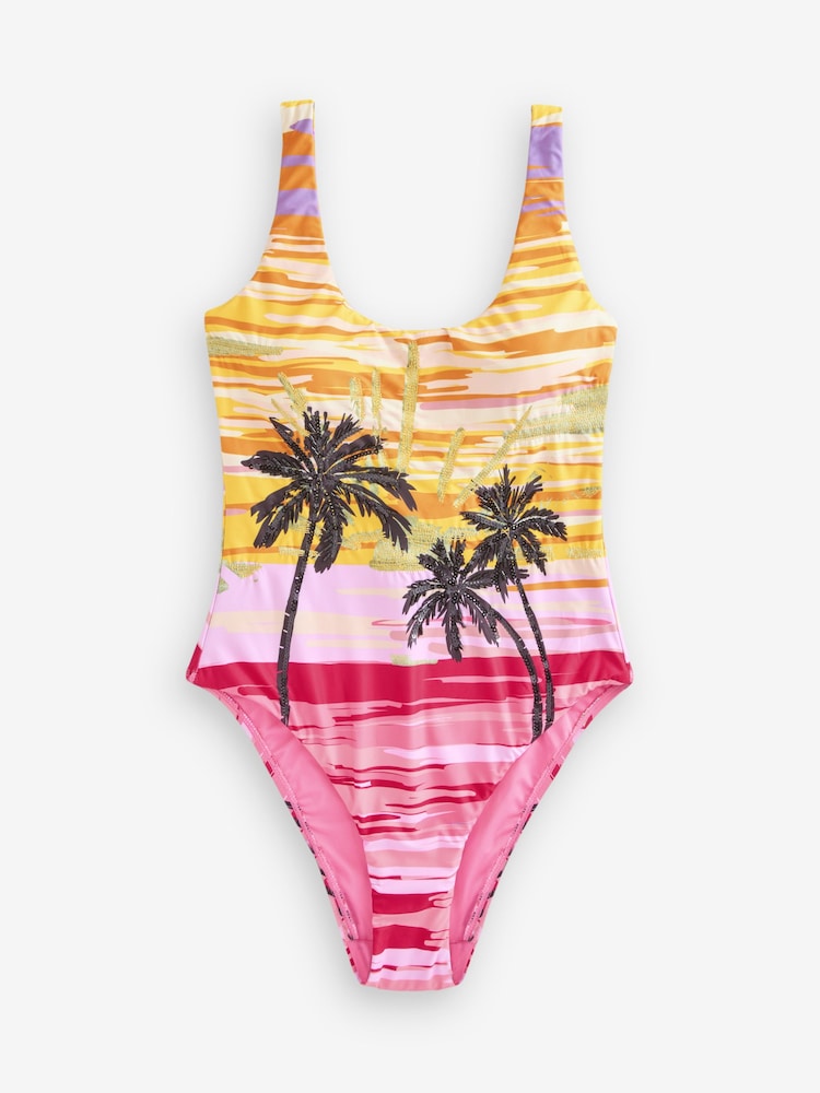 Rockett St George Multi Sequin Miami Sunset Swimsuit - Image 8 of 11