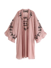 Rockett St George Pink Embroidered Long Line Kimono - Image 9 of 11