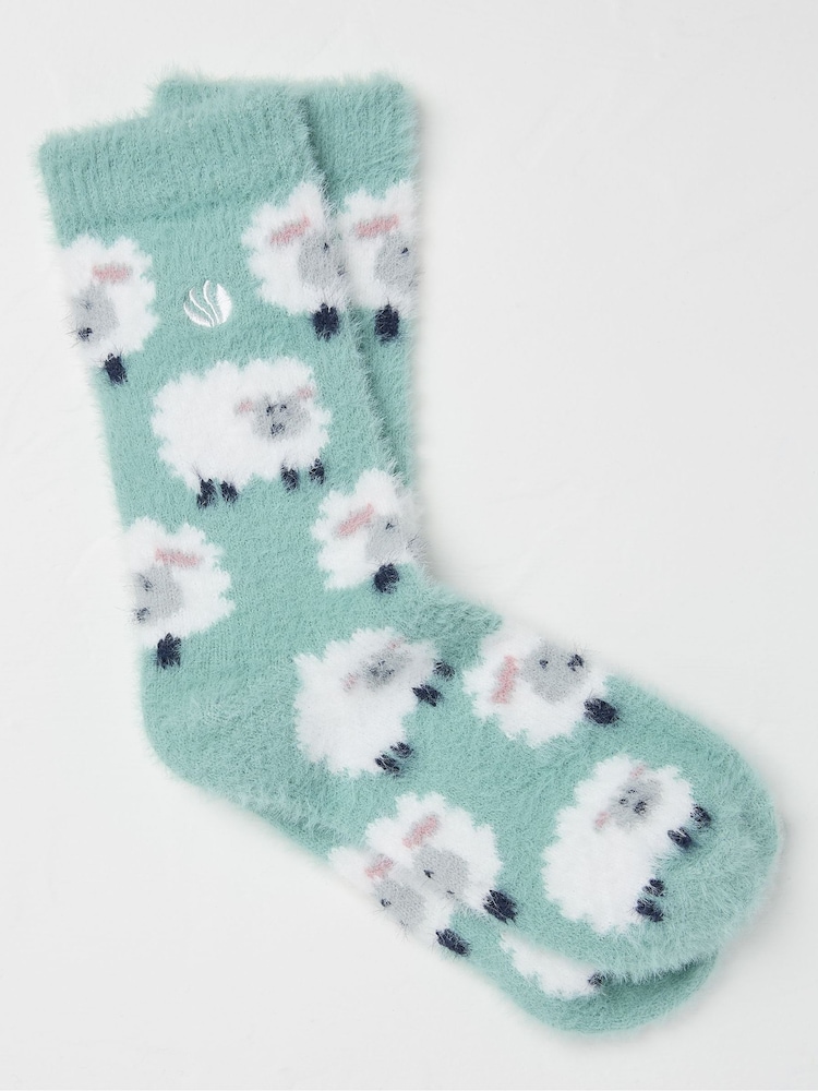 FatFace Green Cosy Sheep Socks - Image 1 of 2