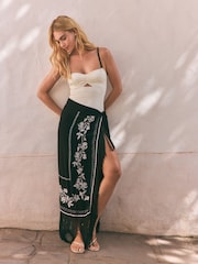 Rockett St George Black Mono Embroidered Tassel Sarong - Image 1 of 5