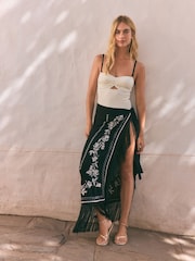 Rockett St George Black Mono Embroidered Tassel Sarong - Image 2 of 5