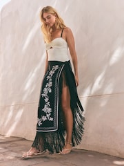 Rockett St George Black Mono Embroidered Tassel Sarong - Image 3 of 5