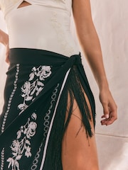 Rockett St George Black Mono Embroidered Tassel Sarong - Image 5 of 5
