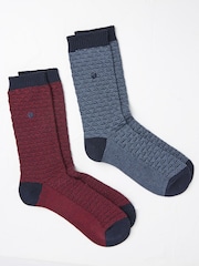 FatFace Nathan Red Geo Socks 2 Pack - Image 1 of 2