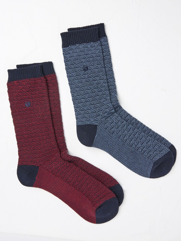 FatFace Nathan Red Geo Socks 2 Pack - Image 1 of 2