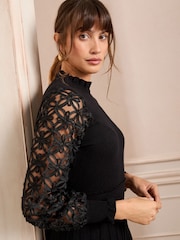 Love & Roses Black Woven Sleeve Knitted Dress - Image 2 of 4