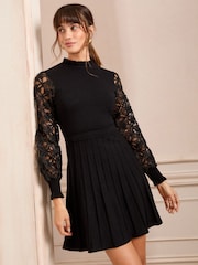 Love & Roses Black Woven Sleeve Knitted Dress - Image 3 of 4