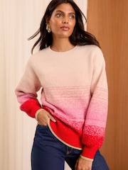 Love & Roses Red/Pink Ombre Stripe Sequin Knitted High Neck Jumper - Image 1 of 4