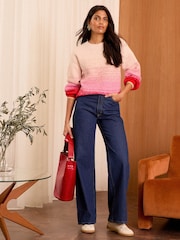 Love & Roses Red/Pink Ombre Stripe Sequin Knitted High Neck Jumper - Image 3 of 4