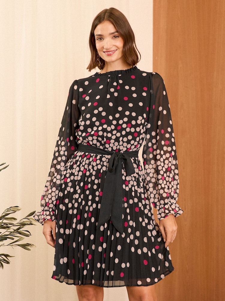 Rose - Love & Roses Printed V-Neck Tie Belt Long Sleeve Mini Dress - Image 3 of 4