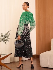 Love & Roses Green Mono Spot Pleated Midi Dress - Image 3 of 4