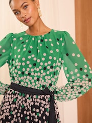 Love & Roses Green Petite Mono Spot Pleated Midi Dress - Image 2 of 4