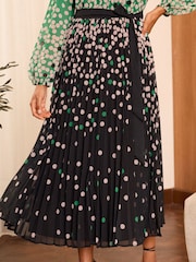 Love & Roses Green Petite Mono Spot Pleated Midi Dress - Image 4 of 4