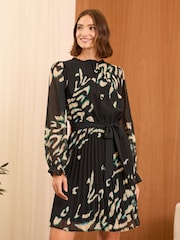 Love & Roses Black Animal Printed V-Neck Tie Belt Long Sleeve Mini Dress - Image 3 of 4