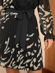 Love & Roses Black Animal Petite Printed V-Neck Tie Belt Long Sleeve Mini Dress - Image 2 of 4