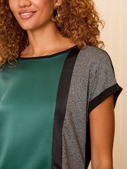 Love & Roses Teal and Silver Satin Front Jersey T-Shirt - Image 2 of 4