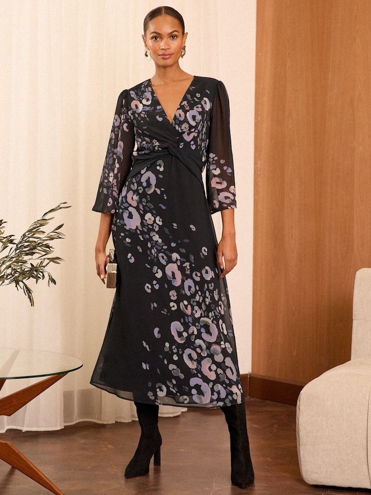 Love & Roses Black Petite Long Sleeve Midi Dress - Image 1 of 4