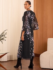 Love & Roses Black Petite Long Sleeve Midi Dress - Image 3 of 4