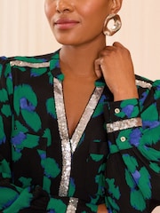 Love & Roses Green Animal Sequin Trim V-Neck Long Sleeve Blouse - Image 4 of 4