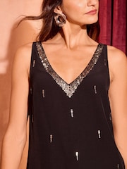 Noir à sequins - Love & Roses Col en V V Back Woven Vest - Image 2 de 4
