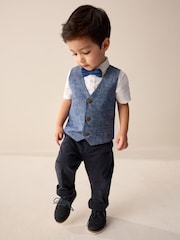 Navy Cotton/Linen Blend Waistcoat, Shirt & Bow Tie Set (3mths-9yrs) - Image 2 of 7