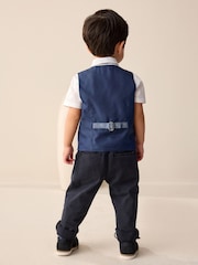 Navy Cotton/Linen Blend Waistcoat, Shirt & Bow Tie Set (3mths-9yrs) - Image 3 of 7