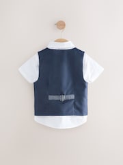 Navy Cotton/Linen Blend Waistcoat, Shirt & Bow Tie Set (3mths-9yrs) - Image 5 of 7