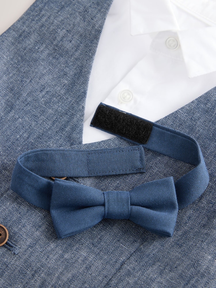 Navy Cotton/Linen Blend Waistcoat, Shirt & Bow Tie Set (3mths-9yrs) - Image 7 of 7