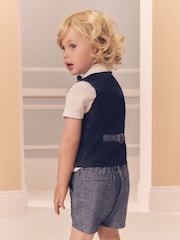 Navy Cotton/Linen Blend Waistcoat, Shirt, Short & Bow Tie Set (3mths-9yrs) - Image 2 of 8