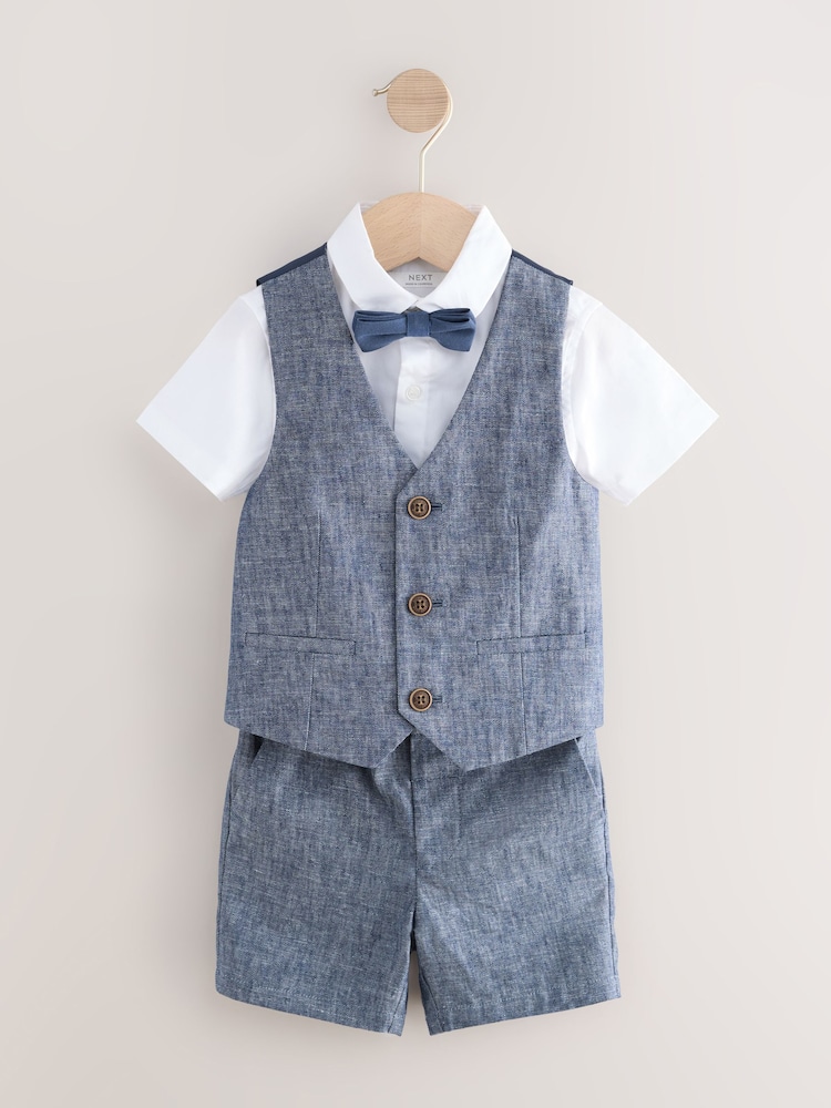 marine - Coton/Lin Blend Gilet, Chemises, Short et Cravate Nœud (3mths-9yrs) - Image 4 of 8