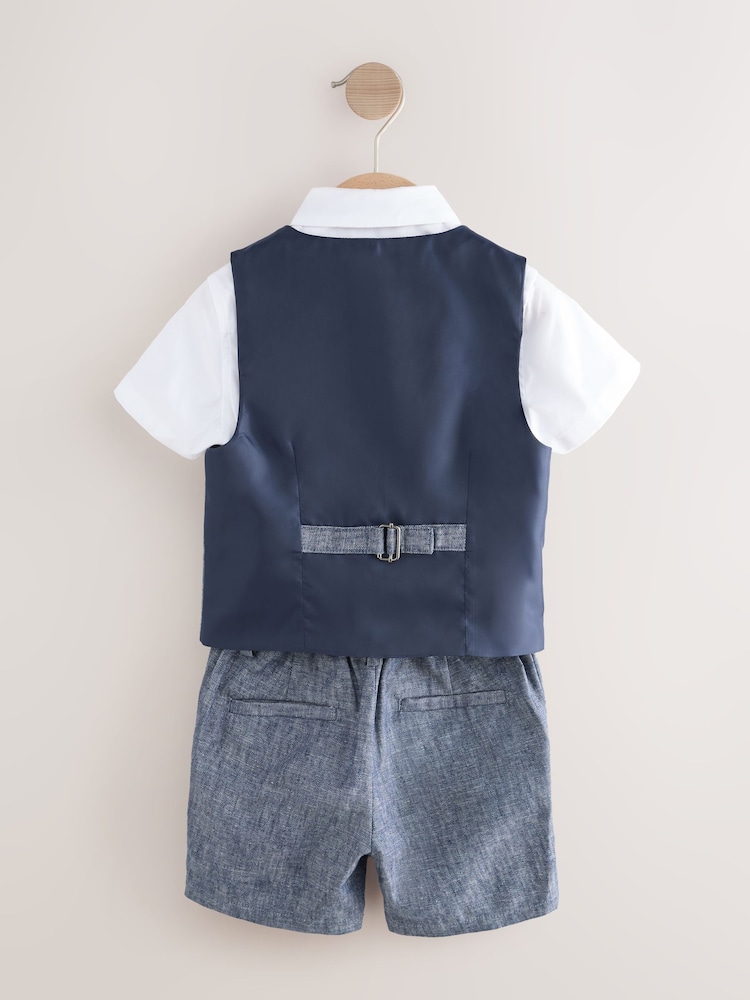 marine - Coton/Lin Blend Gilet, Chemises, Short et Cravate Nœud (3mths-9yrs) - Image 5 of 8