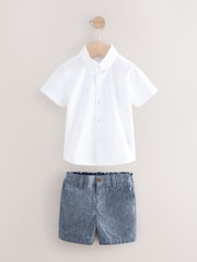 Navy Cotton/Linen Blend Waistcoat, Shirt, Short & Bow Tie Set (3mths-9yrs) - Image 6 of 8