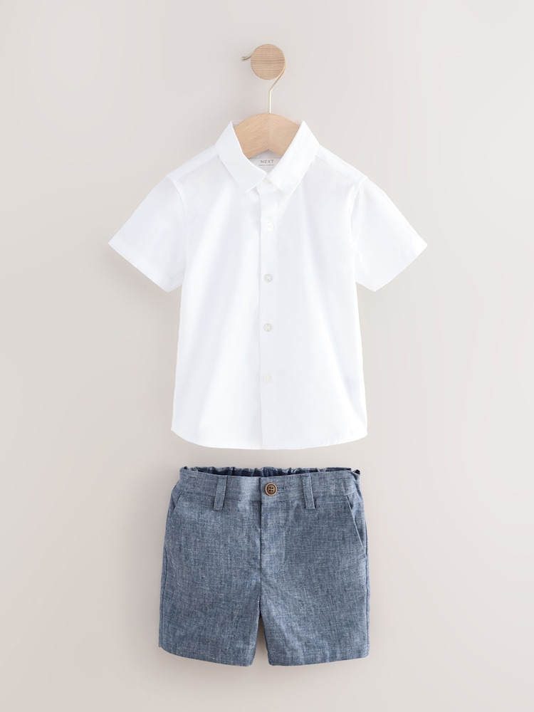 marine - Coton/Lin Blend Gilet, Chemises, Short et Cravate Nœud (3mths-9yrs) - Image 6 of 8